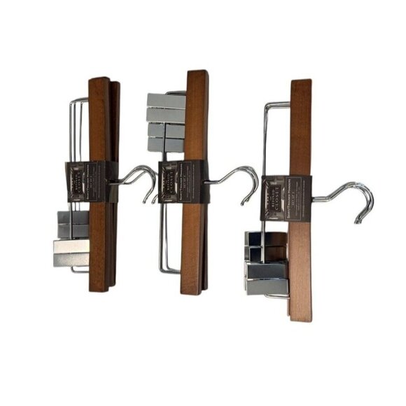 The Refined Closet Wooden Metal Clamp Hangers Pants Trousers Lot of 3 NEW - Picture 3 of 6